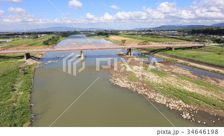 空撮]恵蘇宿橋（えそのしゅくばし）九州北部豪雨後の筑後川と恵蘇宿橋 34646198