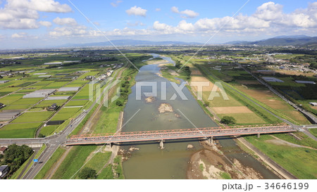 空撮]恵蘇宿橋（えそのしゅくばし）九州北部豪雨後の筑後川と恵蘇宿橋 34646199