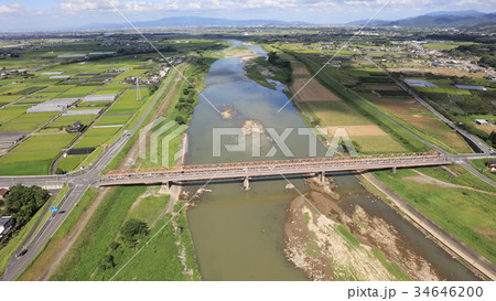 空撮]恵蘇宿橋（えそのしゅくばし）九州北部豪雨後の筑後川と恵蘇宿橋 34646200