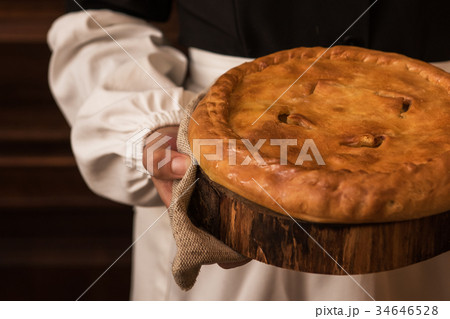 Pie from potato meat cheese and vegetables 34646528