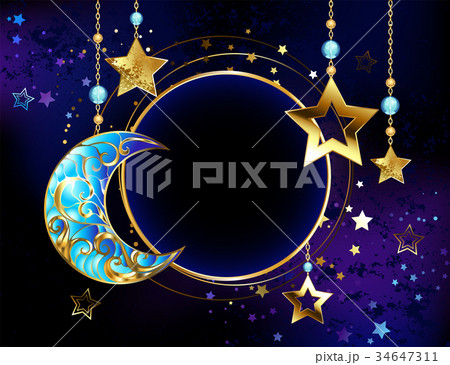 Round banner with jewelry crescent moon 34647311