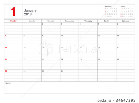 January 2018 calendar planner vector illustration  34647395