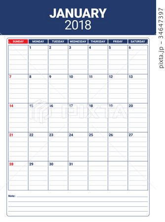 January 2018 calendar planner vector illustration January 2018 calendar planner vector illustration 34647397