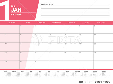 January 2018 calendar planner vector illustration  34647405
