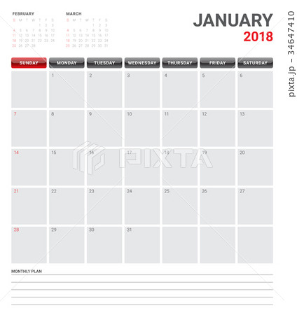 January 2018 calendar planner vector illustration  34647410