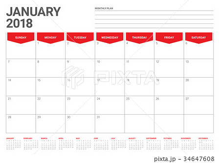 January 2018 calendar planner vector illustration 34647608