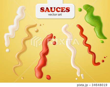 Spilled sauces stripes realistic vector set 34648019