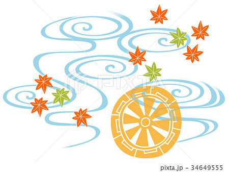 紅葉と波と源氏車 34649555