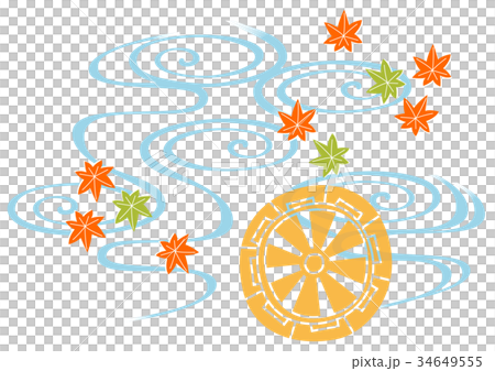 紅葉と波と源氏車 34649555