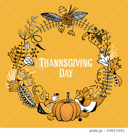 Giving thanks card with a wreath . Giving thanks card with a wreath . 34651991