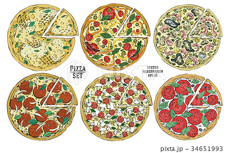Italian Pizza hand drawn vector illustration set 34651993