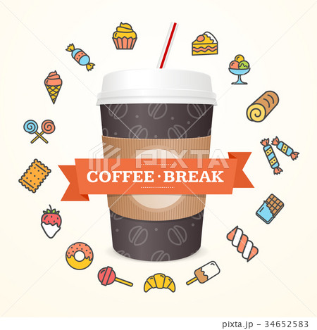 Realistic 3d Paper Cup Coffee Break Conceptのイラスト素材