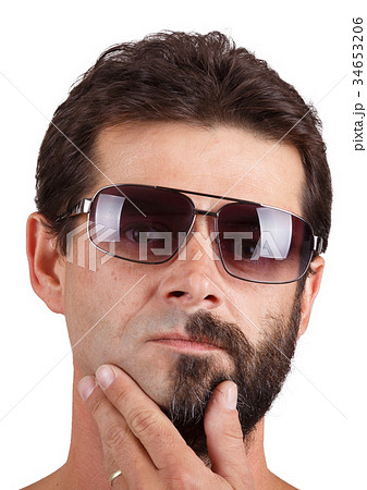 portrait of man with half shaved face portrait of man with half shaved face 34653206