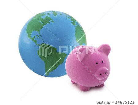 Piggy bank and globe isolated on white Piggy bank and globe isolated on white 34655123