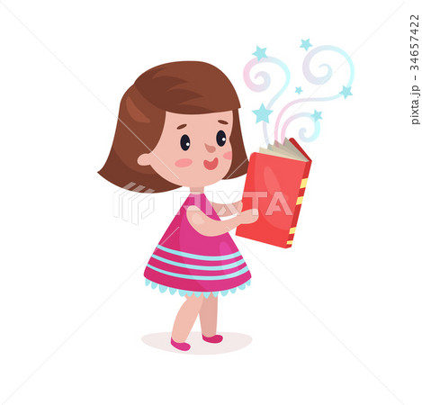 Sweet beautiful little girl standing and reading 34657422