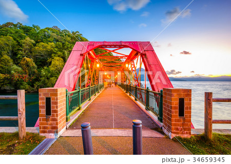 Rail Bridge on Lake Shikotsu, Japan Rail Bridge on Lake Shikotsu, Japan 34659345