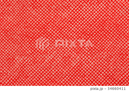 鹿の子柄のパターン　赤いちりめん生地 34660411