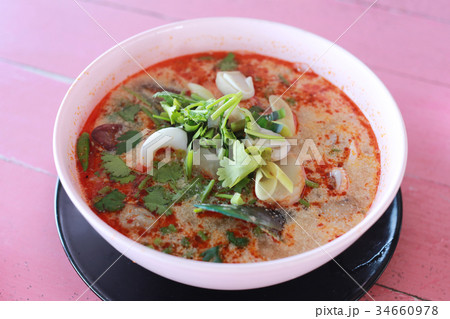 Tom Yum Goong in white bowl. Tom Yum Goong in white bowl. 34660978