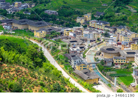 View of Nanxi Tulou cluster in Fujian, China View of Nanxi Tulou cluster in Fujian, China 34661190