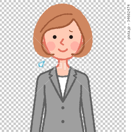 灰色外套女正面麻煩，微笑 34662474