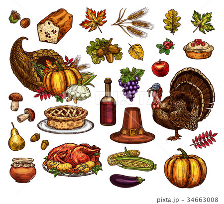 Thanksgiving day isolated vector icons set 34663008