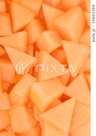 slice of japanese melons, orange melon  34663369