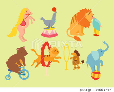 Circus funny animals set of vector icons cheerful Circus funny animals set of vector icons cheerful 34663747