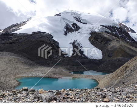 Snow capped mountain and mountains lakes Snow capped mountain and mountains lakes 34663926