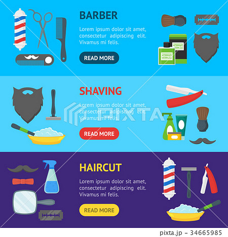 Cartoon Barbershop Shop Banner Horizontal Set Cartoon Barbershop Shop Banner Horizontal Set 34665985