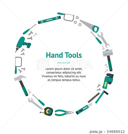 Cartoon Hand Tools Banner Card Circle. Vector 34666012