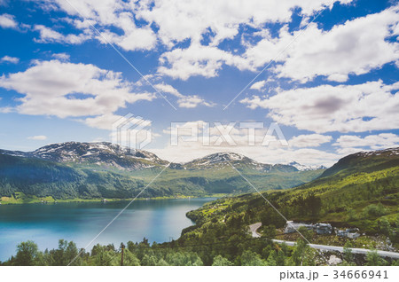Fjord landscape and mountains in Norway Fjord landscape and mountains in Norway 34666941
