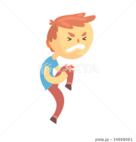 Boy character with wound on his knee cartoon 34668061