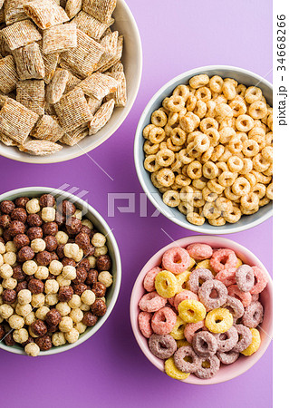 Different breakfast cereals. 34668266