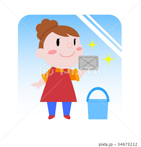 窓拭きをする主婦のイラスト素材