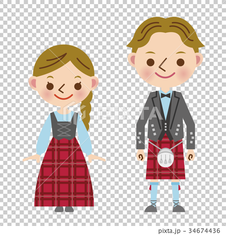 イギリス 民族衣装 男女 スコットランド キルト タータン ポーランド ヨーロッパのイラスト素材