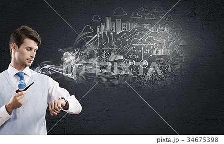 Businessman and pipe smoke 34675398
