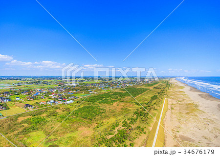 山武市井之内海水浴場付近を空撮 山武市井之内海水浴場付近を空撮 34676179