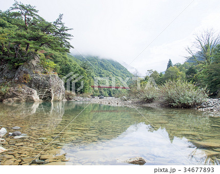 秋田県 抱返り渓谷 赤い吊り橋 神の岩橋 秋田県 抱返り渓谷 赤い吊り橋 神の岩橋 34677893