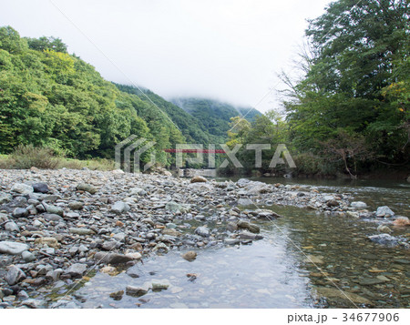 秋田県 抱返り渓谷 赤い吊り橋 神の岩橋 秋田県 抱返り渓谷 赤い吊り橋 神の岩橋 34677906