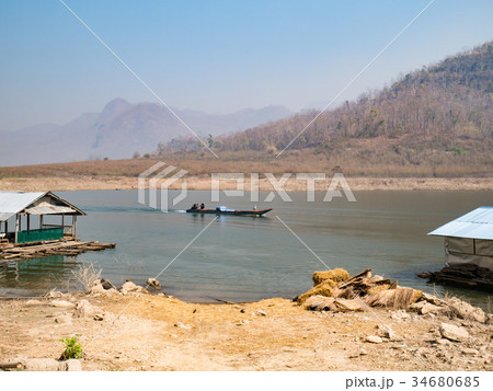 Fishing boat in Thailand lake,summer season 34680685