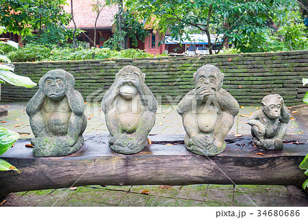 Three monkeys doll closed ears,eyes and mouth Three monkeys doll closed ears,eyes and mouth 34680686