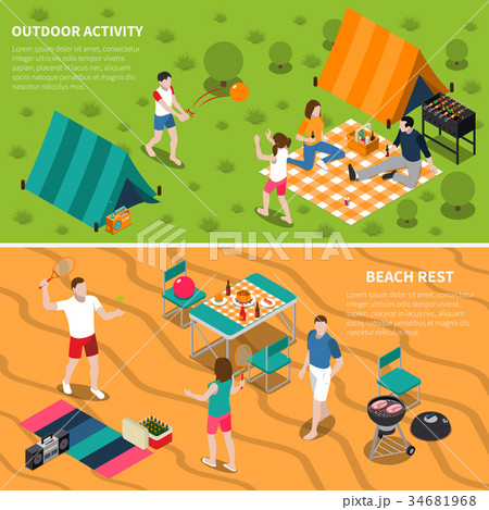 Summer Outdoor Activity People Banner Set 34681968