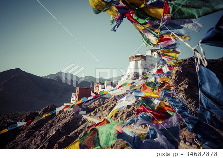 Prayer tibetan flags near Namgyal Tsemo Monastery 34682878
