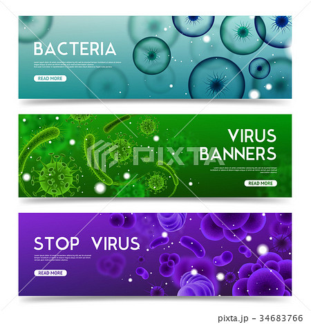 Realistic Viruses Horizontal Banners Set 34683766