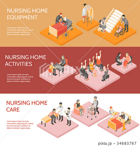 Nursing Home Isometric Horizontal Banners 34683767
