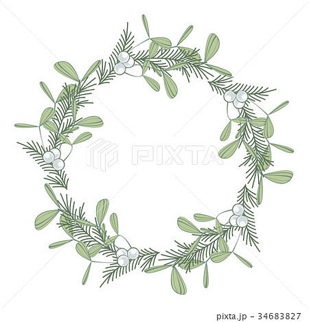 Christmas Wreath With Branches And Mistletoeのイラスト素材 3467