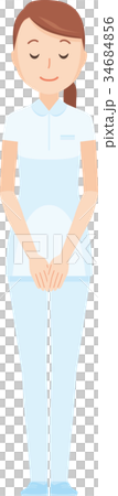Illustration of a nurse woman in a white uniform is bowing Illustration of a nurse woman in a white uniform is bowing 34684856