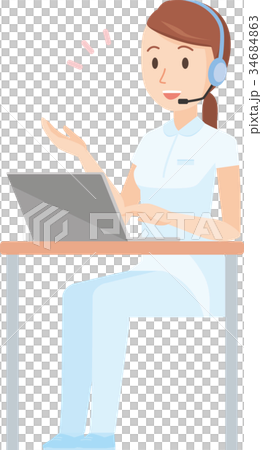 白い制服を着た看護師の女性がヘッドセットで会話しているイラスト 34684863
