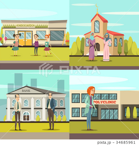 Orthogonal Municipal Buildings Icon Set 34685961