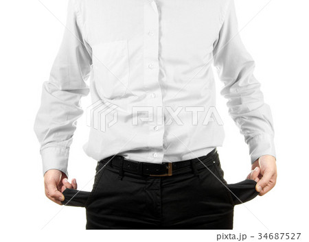 Businessman showing his empty pocket Businessman showing his empty pocket 34687527